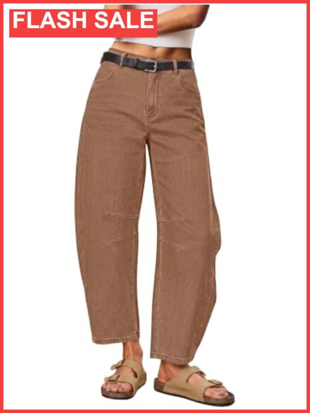 Women's Mid Rise Barrel Jeans Baggy Cropped Ankle Denim Pants Stretch